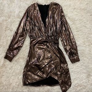 Metallic Deep V Mini Dress